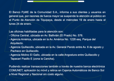 COMUNICADO Cierre Tiquipaya