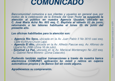 COMUNICADO cierre Uyustus por Gran Poder