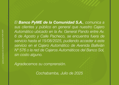 COMUNICADO CIERRE ATM QUILLACOLLO 30.07.2025