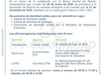 COMUNICADO DEVOLUCION USD 28.01.2026