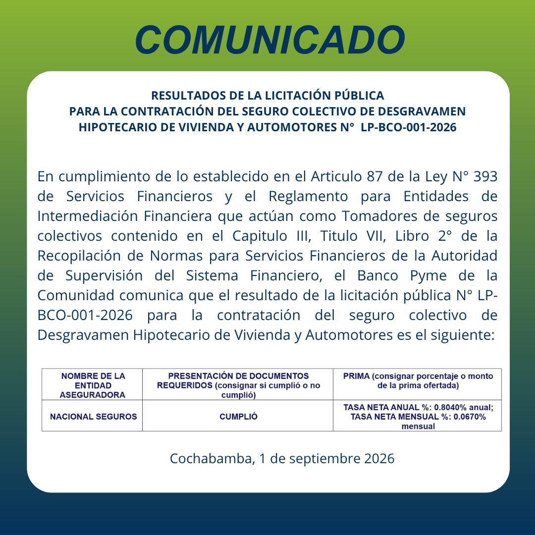 COMUNICADO POLIZA DESGRAVAMEN LICITADA
