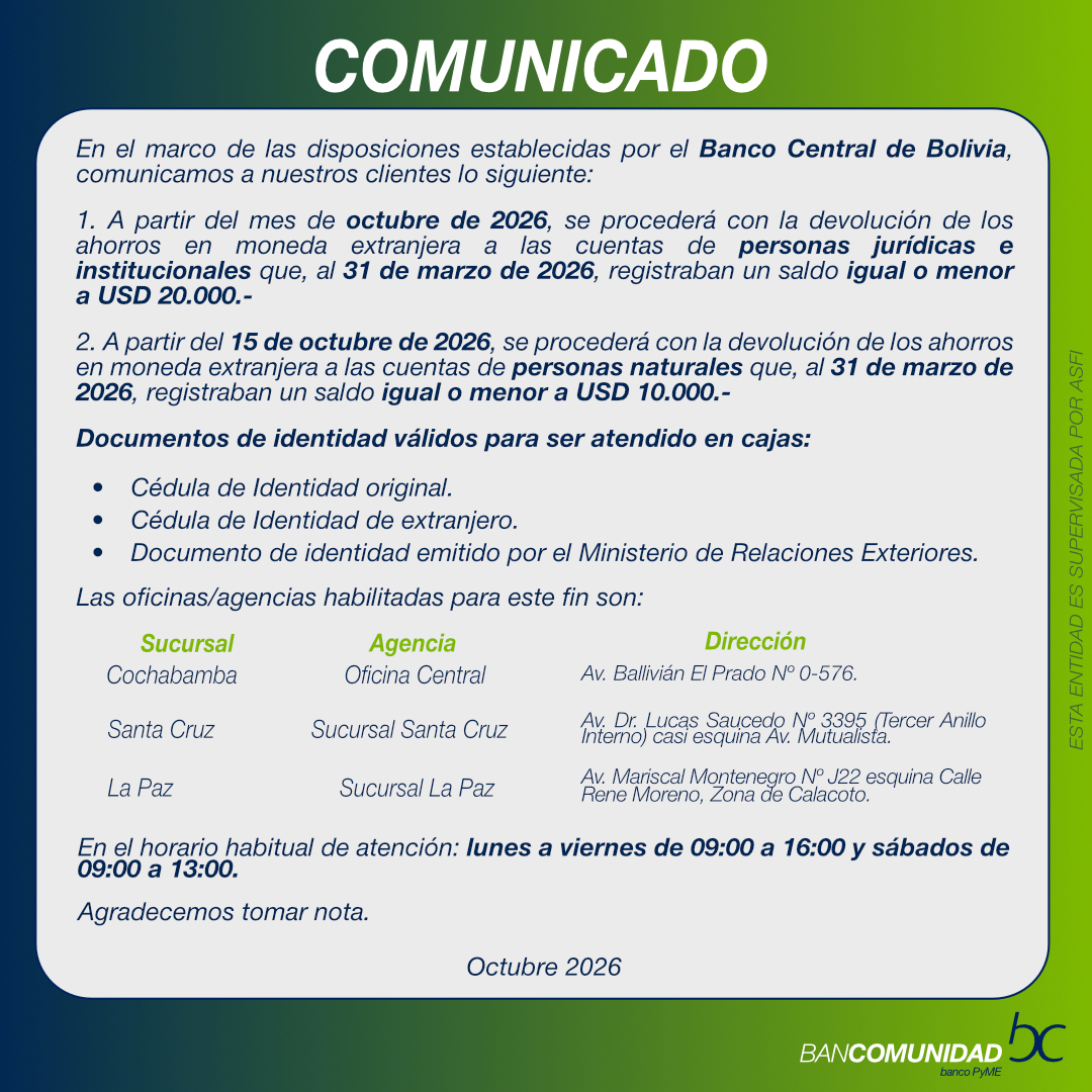 COMUNICADO DEVOLUCION USD 02.10.2026